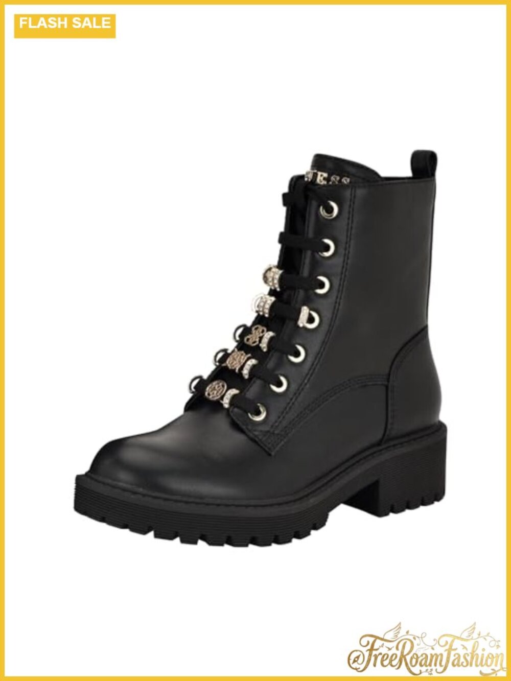 Faux Leather Charm Lace-Up Combat Ankle Booties